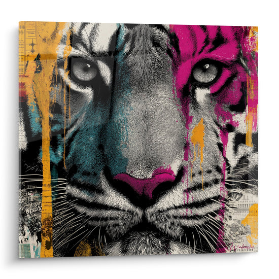 Tigre-Porträt mit leuchtenden Fuchsia- und Orangetönen - Fesselnder Blick - Tiger-Edition