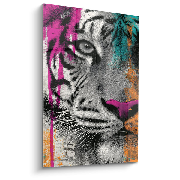 Cuadro Tigre Gráfico Rosa Turquesa - Mirada Intensa - Edición Tigre