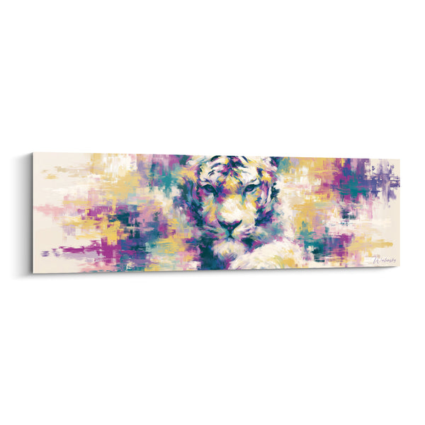 Tableau Tigre blanc et violet aux touches jaunes - Face floutée pastel - Edition Tigre