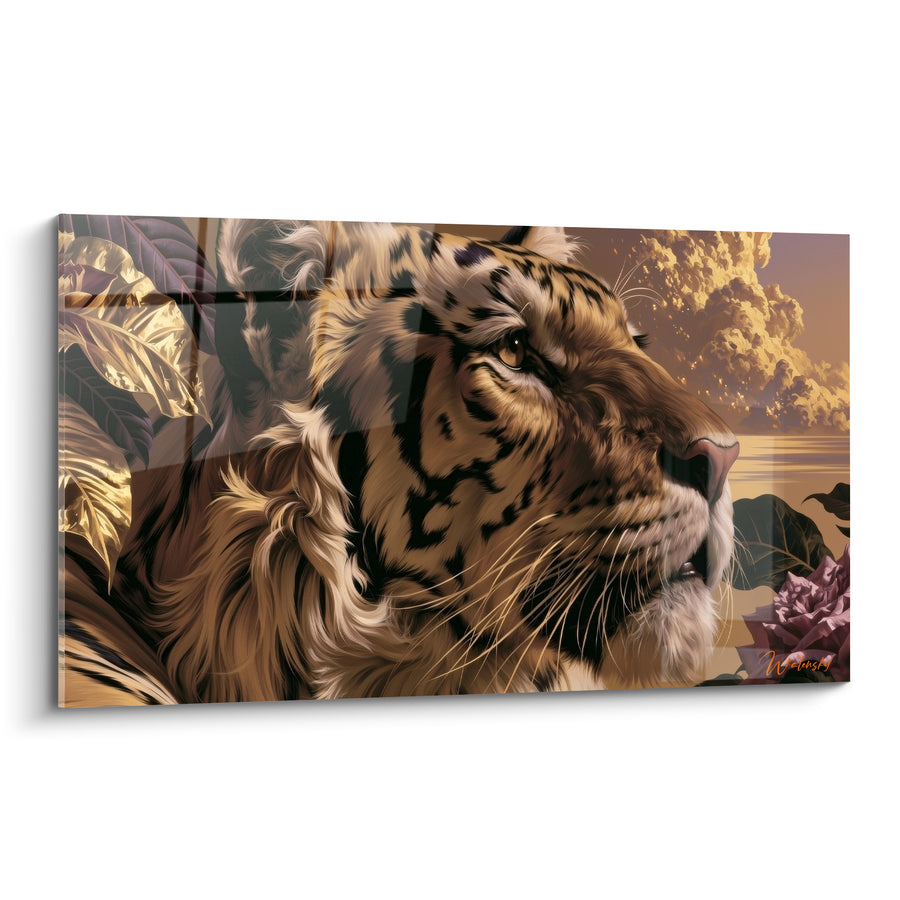 Tableau Tigre doré aux feuillages bruns - Contemplation royale - Edition Tigre