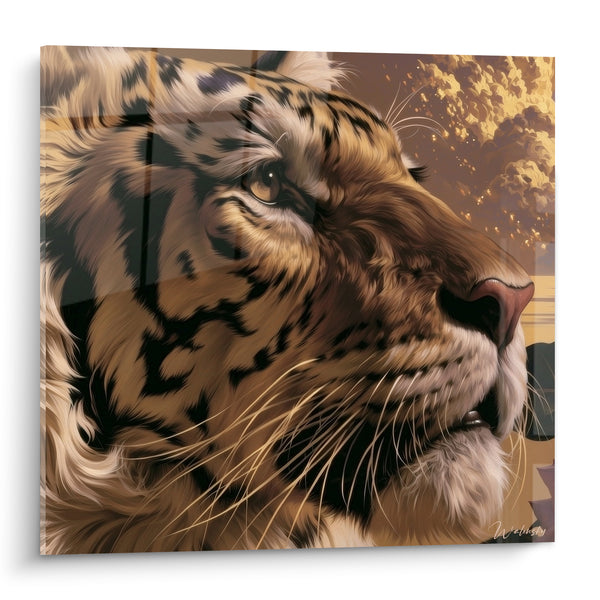 Tableau Tigre profil ocre et fauve - Regard vers l'horizon - Edition Tigre
