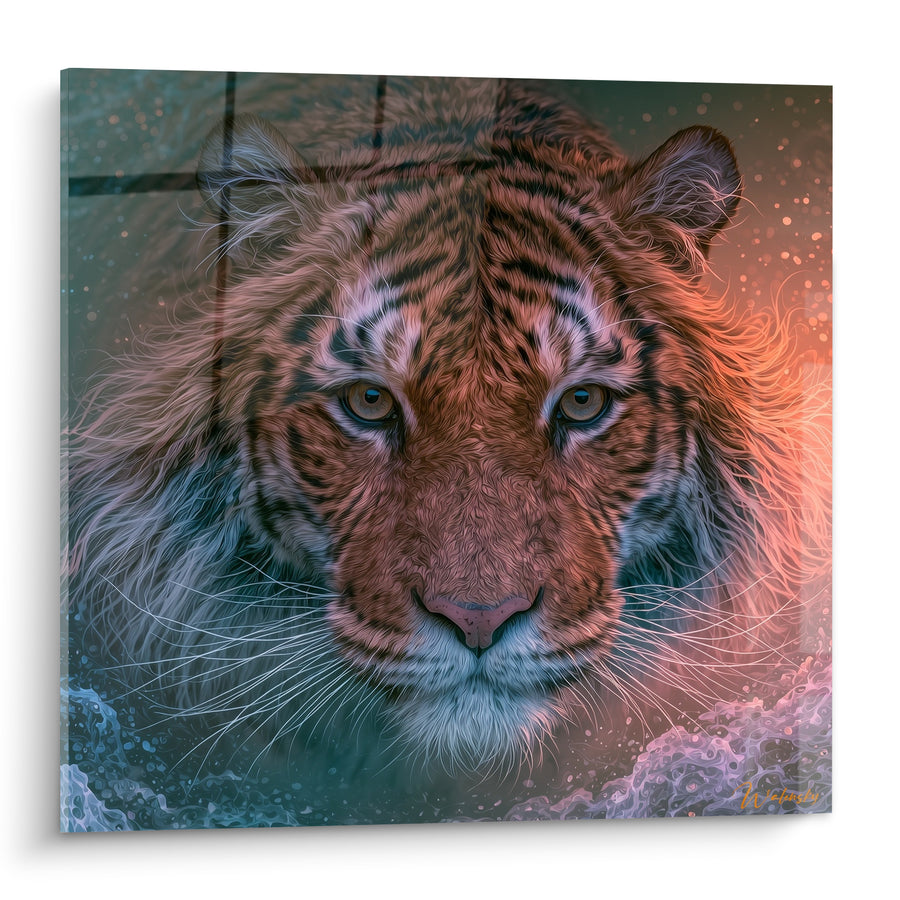 Tableau Tigre orangé aux embruns bleutés - Regard des profondeurs - Edition Tigre