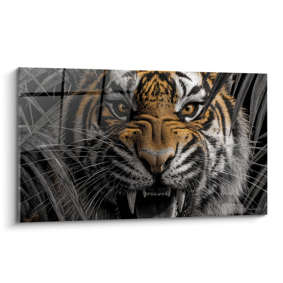 Wildcat-Gemälde mit goldenen Augen und schwarzen Streifen im Dschungel - Durchdringender Blick - Tiger Edition