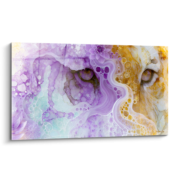 Tableau Tigre violet et doré aux bulles marbrées - Fleur mauve épanouie - Edition Tigre
