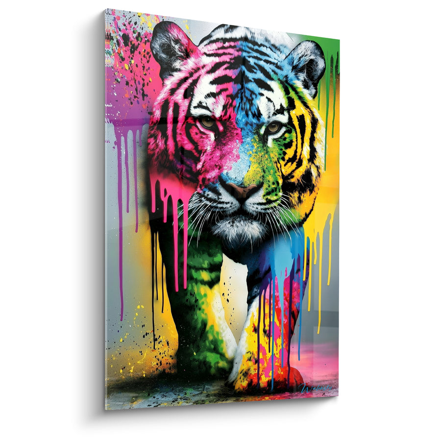 Tableau Tigre rose et bleu en marche - Explosion sauvage - Edition Tigre