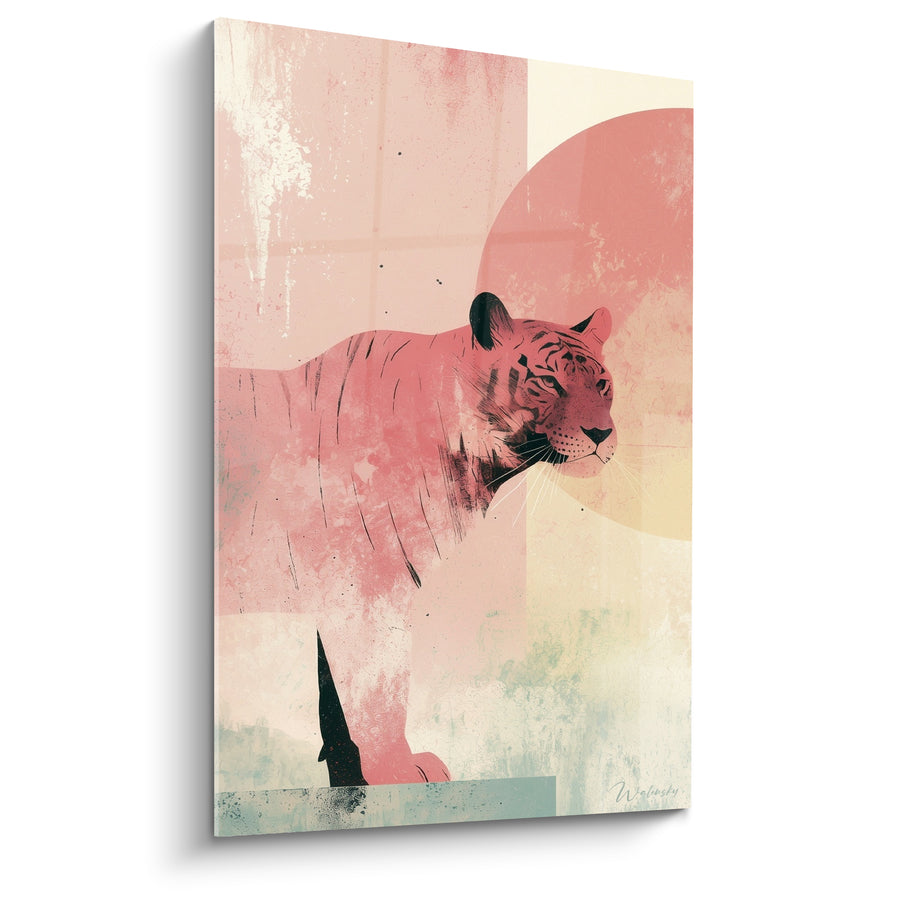 Tableau Tigre rose et beige aux formes géométriques - Aube silencieuse - Edition Tigre