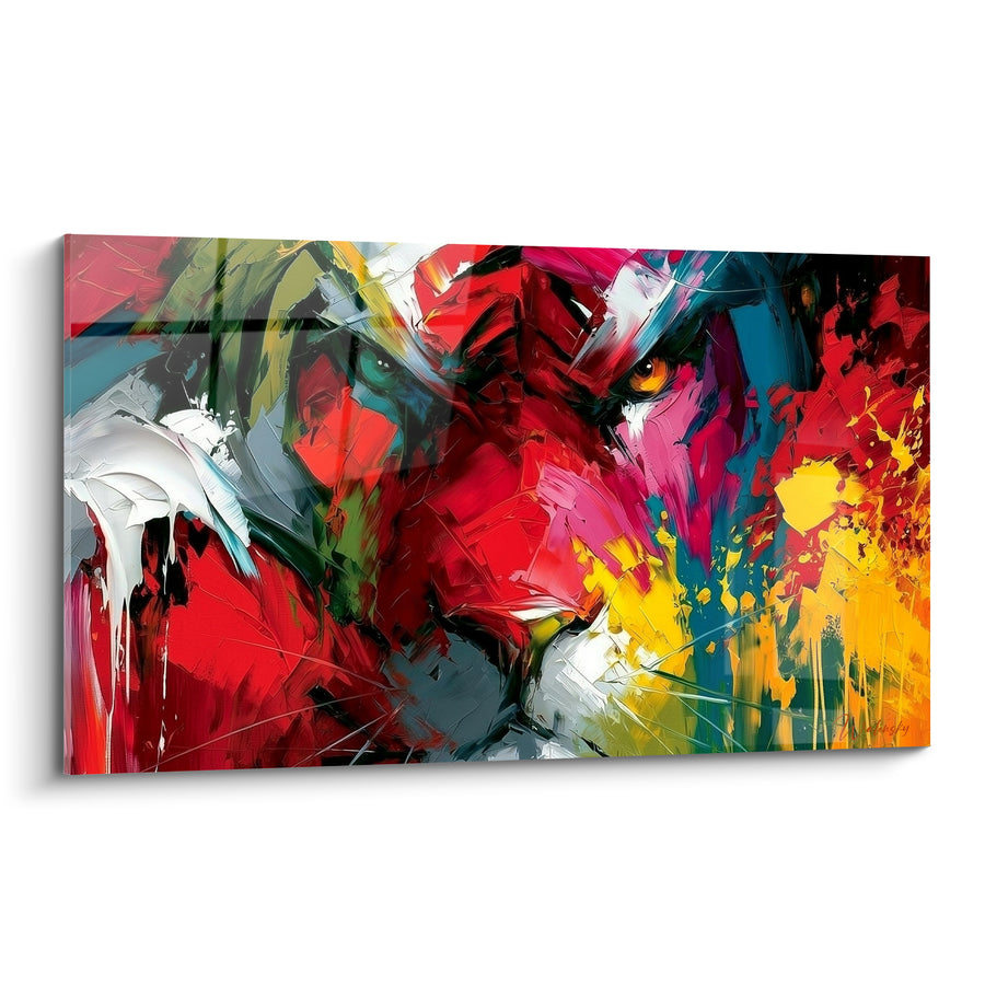 Tableau Tigre visage rouge et jaune éclaboussé de peinture - Œil ambré incandescent - Edition Tigre