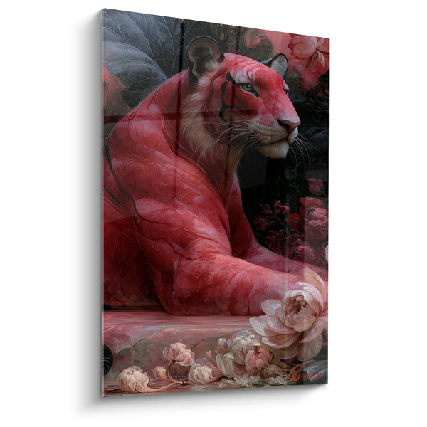 Tableau Tigre rouge aux pivoines roses - Repos impérial - Edition Tigre