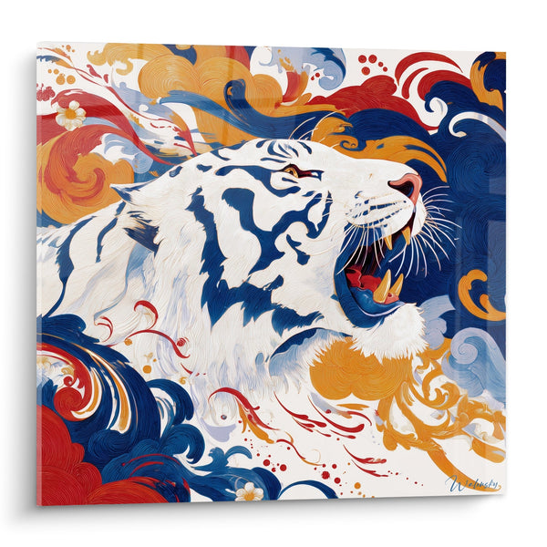 Roaring Tiger in Colorful Whirlwinds Blue Orange Red - Feline Power - Tiger Edition