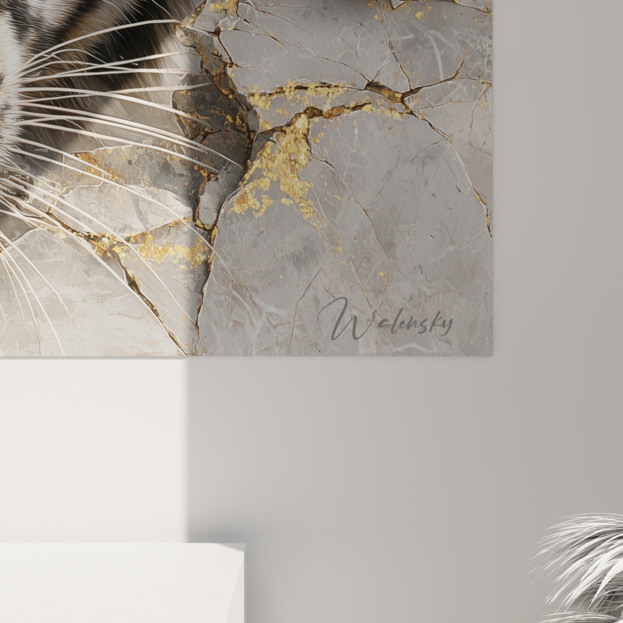 Gesamtansicht Tigerbild Marmor gold modernes Wohnzimmer zeitgenössische Wanddekoration
