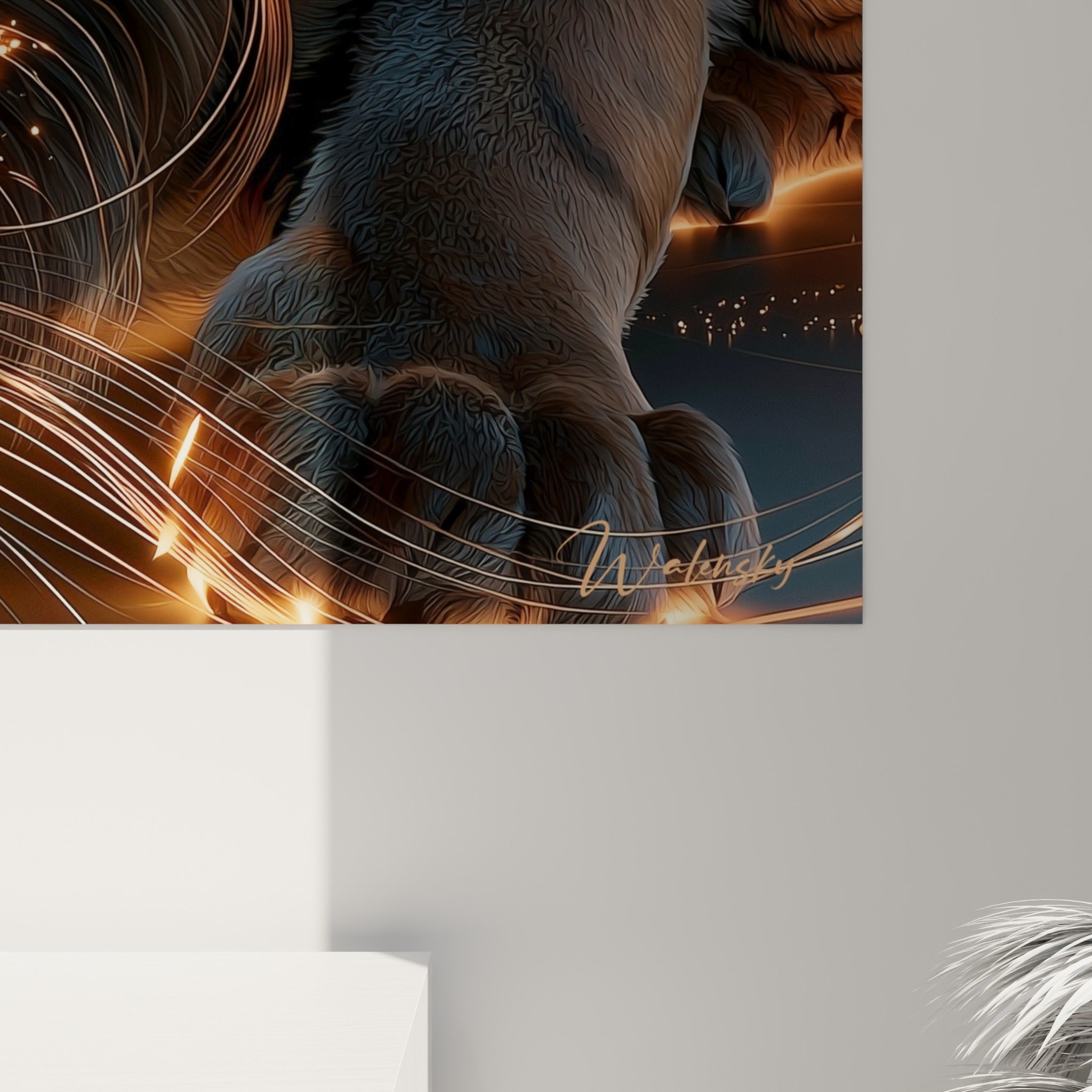 Détails du pelage strié illuminé de filaments dorés et gris anthracite, texture picturale du Tigre