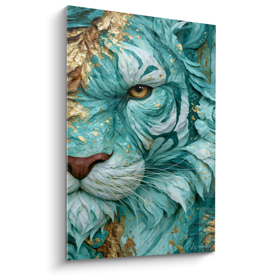Tableau Tigre turquoise et doré à l'œil ambré - Regard de la forêt - Edition Tigre