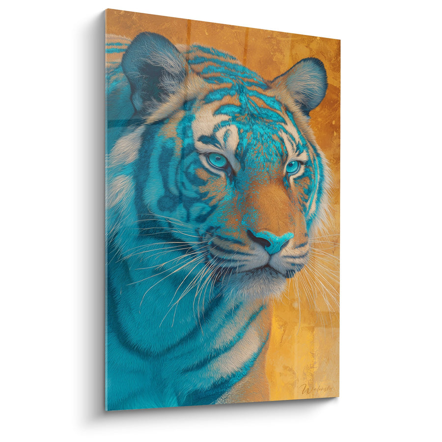 Tableau Tigre aux Reflets Turquoise et Orange - Regard Hypnotique - Edition Tigre