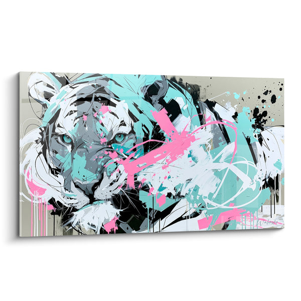 Tableau Tigre turquoise aux éclaboussures roses - Fureur graphique - Edition Tigre