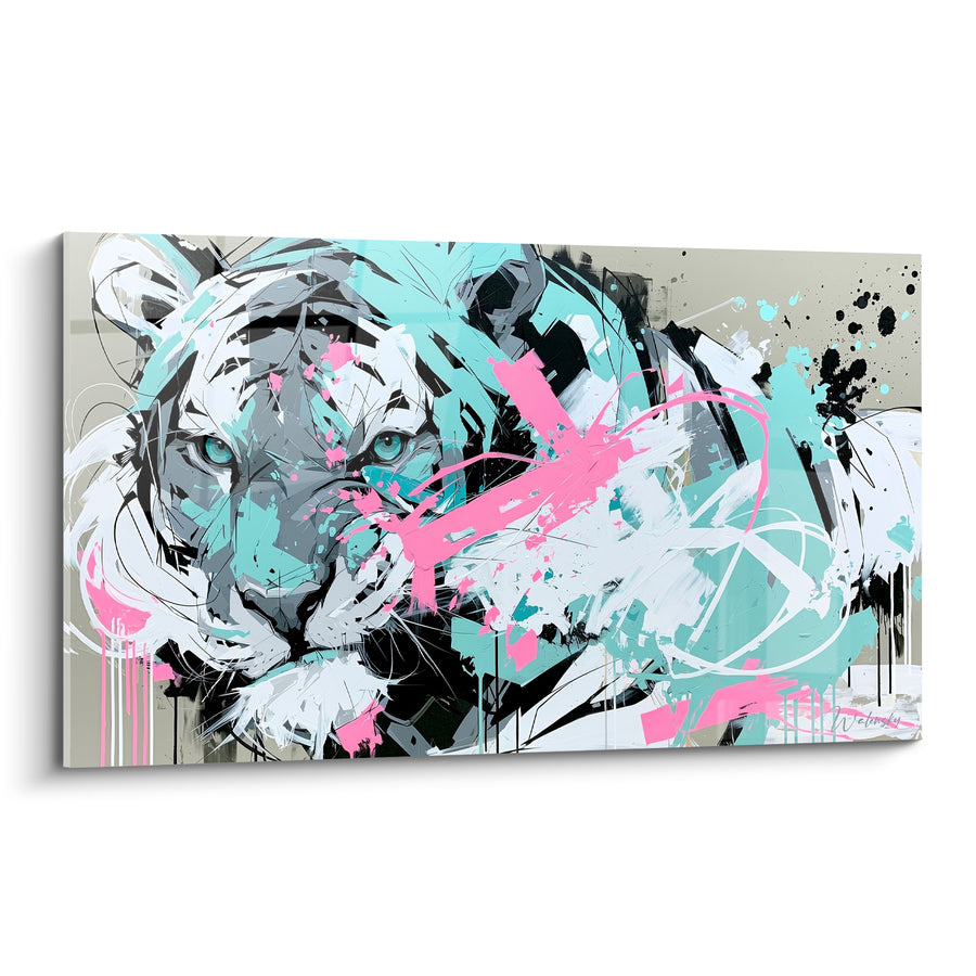 Tableau Tigre turquoise aux éclaboussures roses - Fureur graphique - Edition Tigre