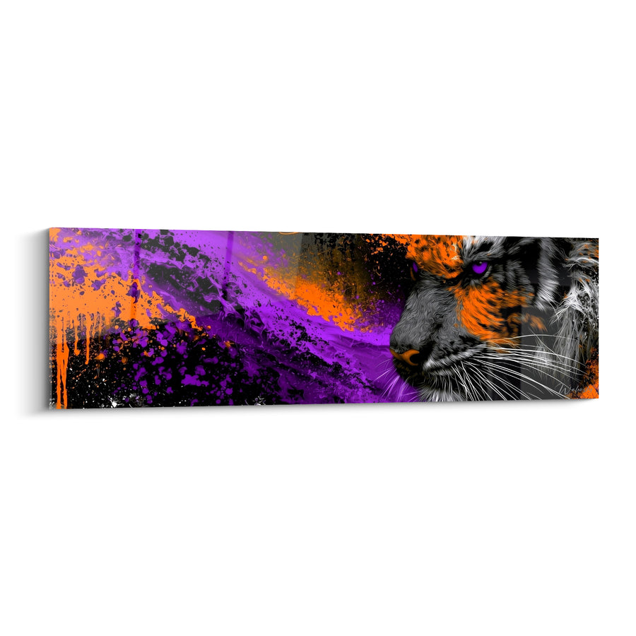 Tableau Tigre violet et orange aux yeux perçants - Regard qui traverse la nuit - Edition Tigre