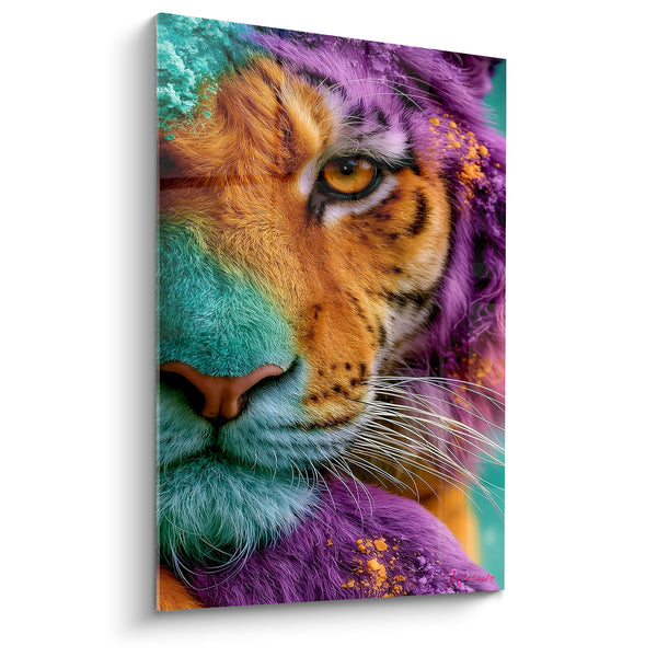 Tableau Tigre violet et turquoise mi-visage - Fauve chromatique - Edition Tigre