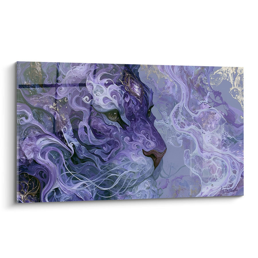 Tableau Tigre violet aux volutes argentées - Apparition mystique - Edition Tigre