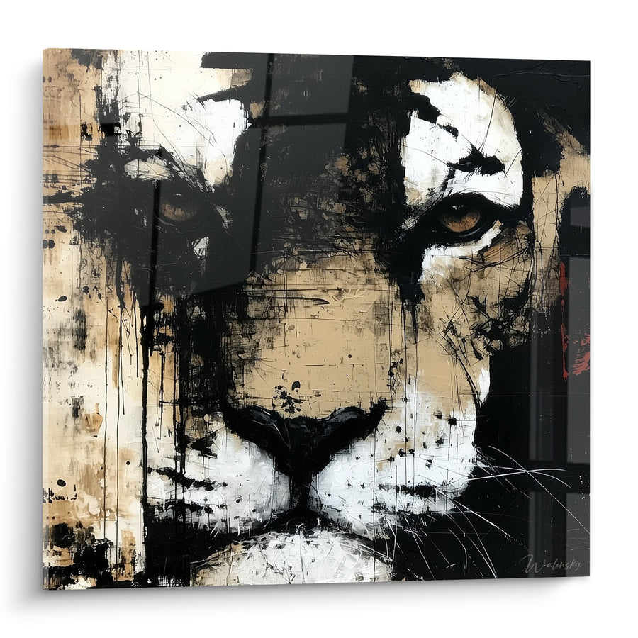 Tableau Tigre visage noir et beige griffé - Regard perçant - Edition Tigre