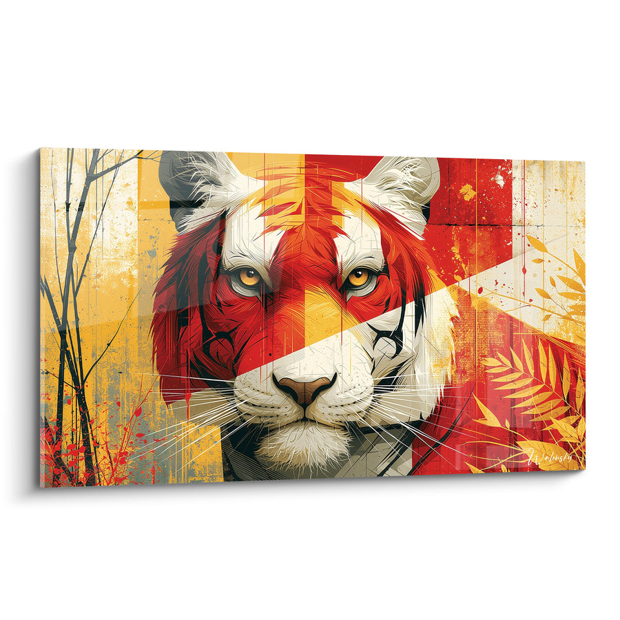 Tableau Tigre visage rouge et doré éclatant - Regard fauve intense - Edition Tigre