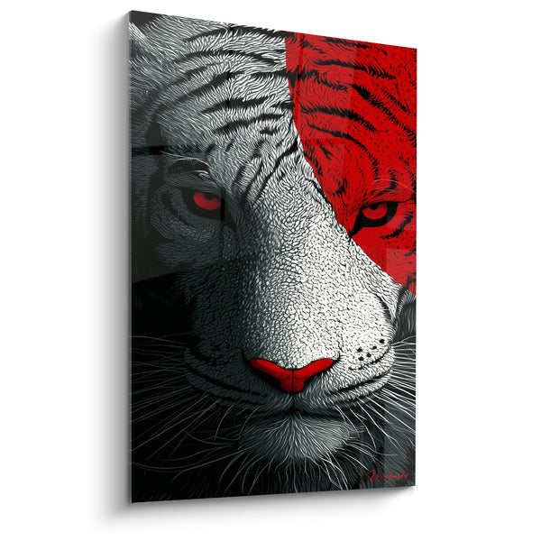 Tableau Tigre visage rouge et noir dédoublé - Regard divisé - Edition Tigre