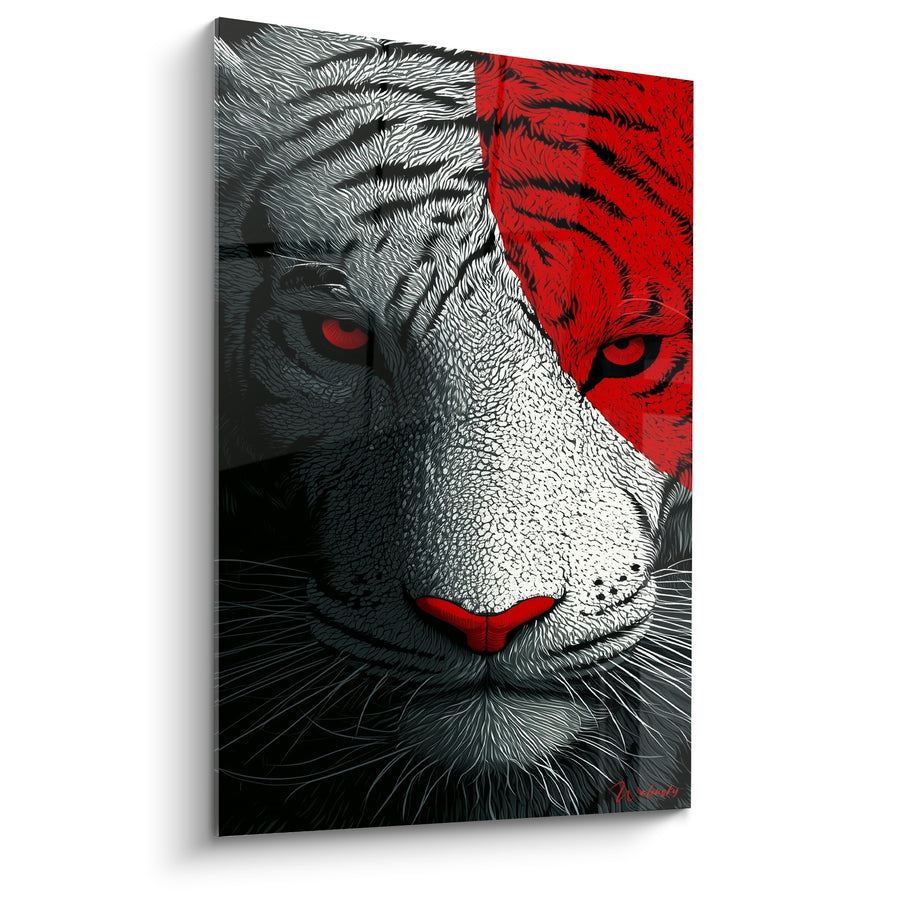 Tableau Tigre visage rouge et noir dédoublé - Regard divisé - Edition Tigre