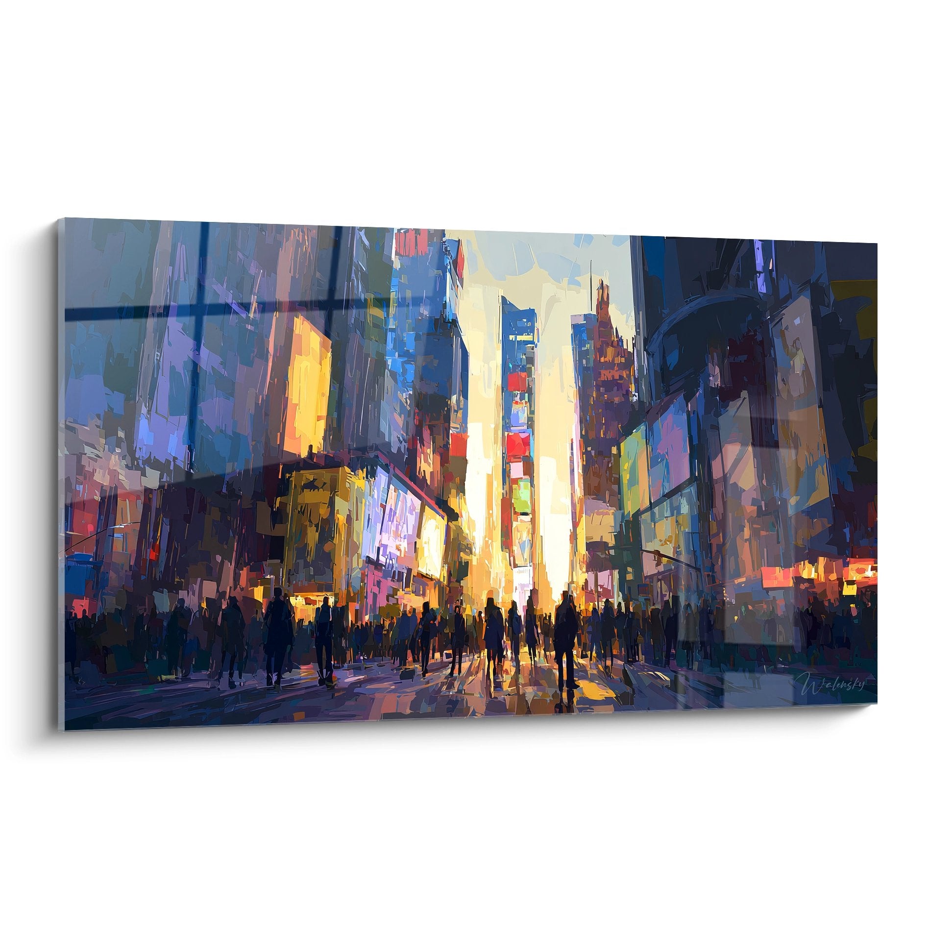 Tableau Times Square coloré style urbain moderne avec gratte-ciels Manhattan et foule silhouettes