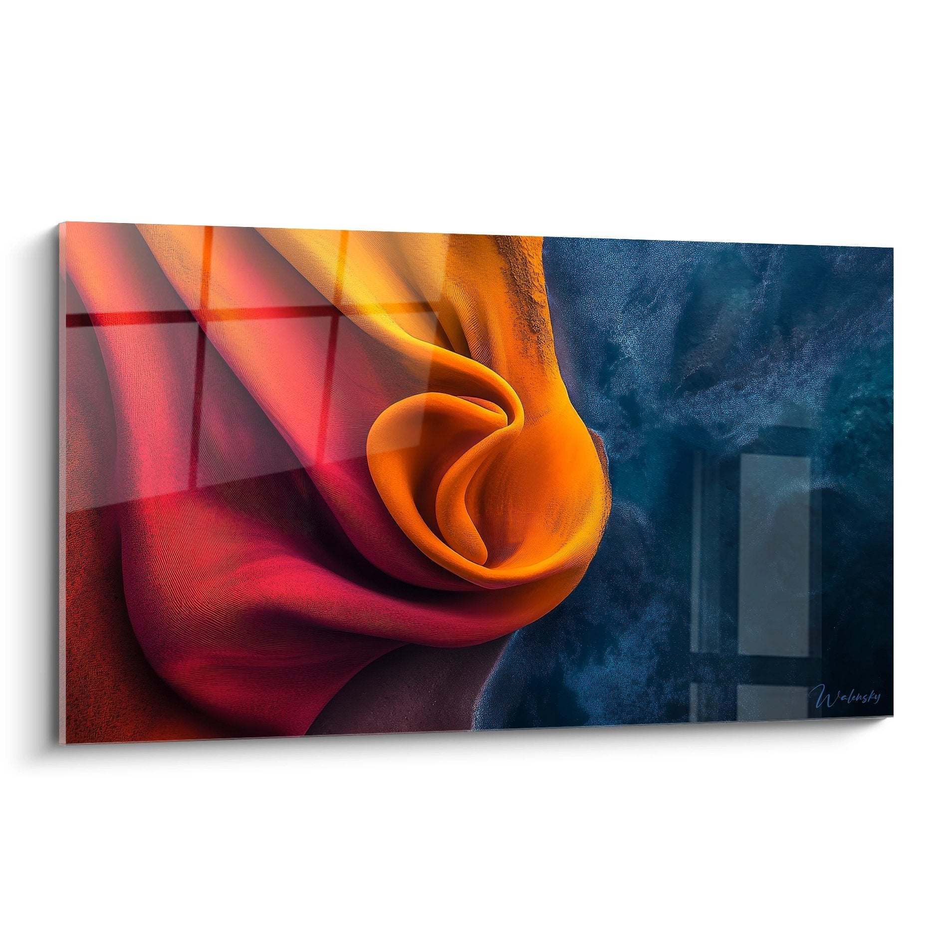 Tableau mural tissu fluide orange et bleu abstrait moderne pour décoration contemporaine