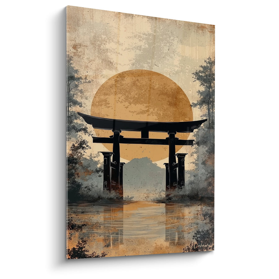 Tableau torii japonais sur eaux dorées au coucher de soleil - Sérénité orientale - Edition torii