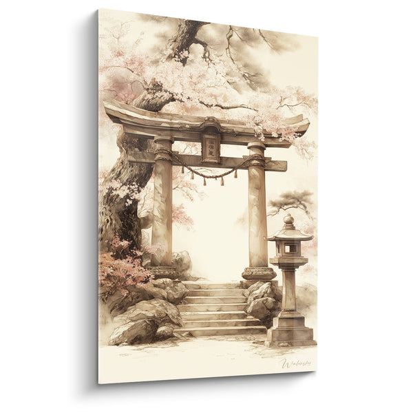 Traditioneel Torii-tafel met sepia- en roze tinten - Japanse sereniteit - Editie torii