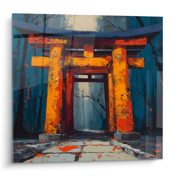 Portaal schilderij oranje en blauw in expressieve picturale stijl - Heilige doorgang - Editie torii