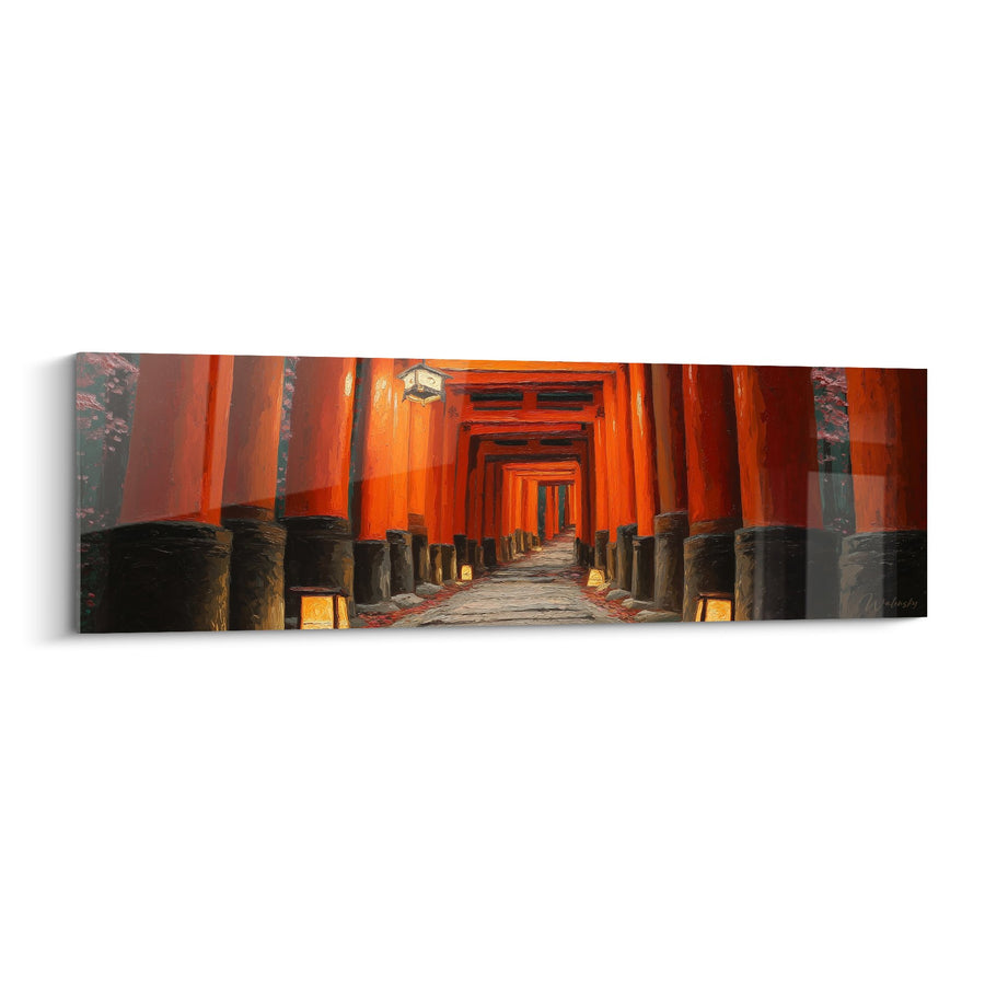 Schilderij van een oranje torii-tunnel verlicht in schemering - Heilige doorgang - Editie torii