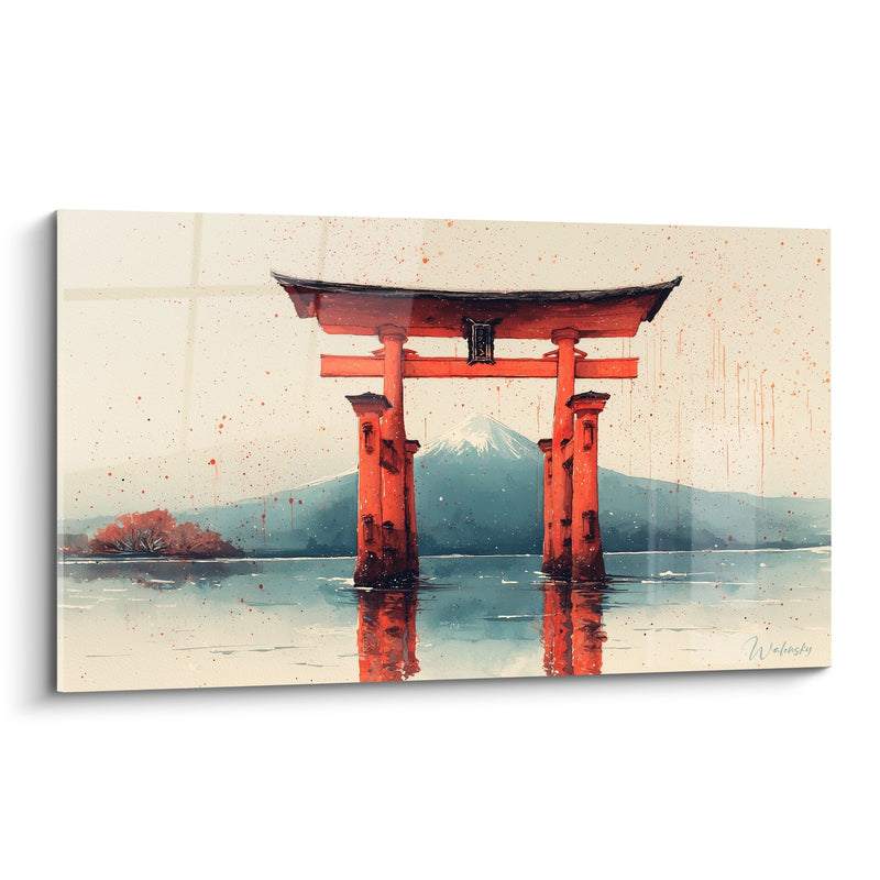 Rotes Vermillionrot-Torii-Gemälde im Wasser mit Berg Fuji - Japanische Gelassenheit - Walensky Edition