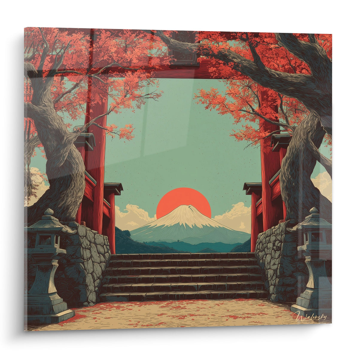 Torii Red Maple Autumn Mount Fuji Wall Art - Japanese Gate