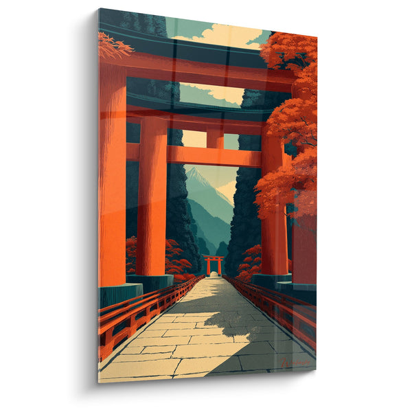 Cuadro torii rojo bermellón en paisaje otoñal - Portón sagrado - Edición torii