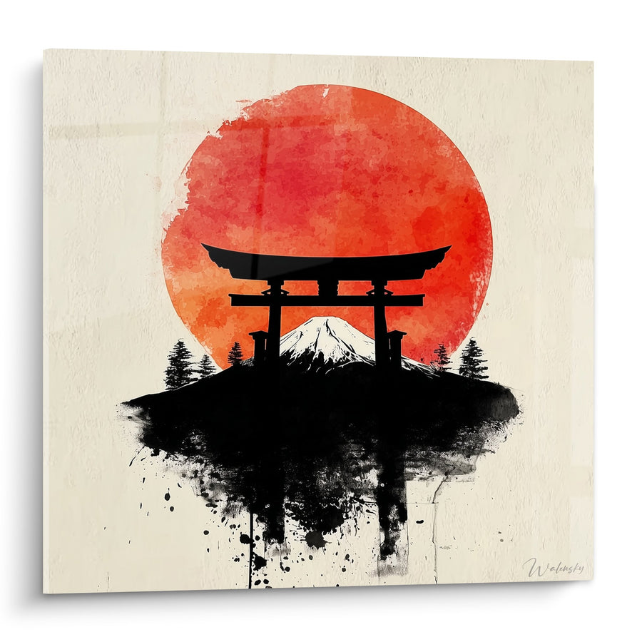 Tableau portique vermillon contre soleil couchant et mont Fuji - Harmonie niponne - Edition torii