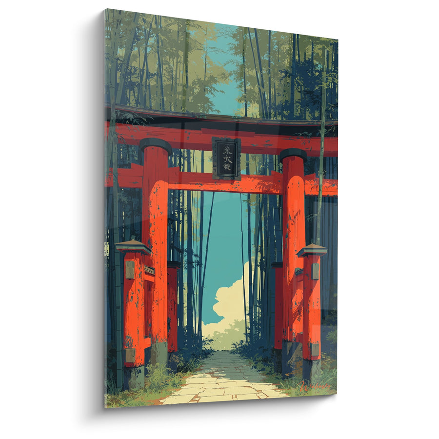 Tableau torii vermillon dans forêt de bambous turquoise - Sanctuaire mystique - Edition torii