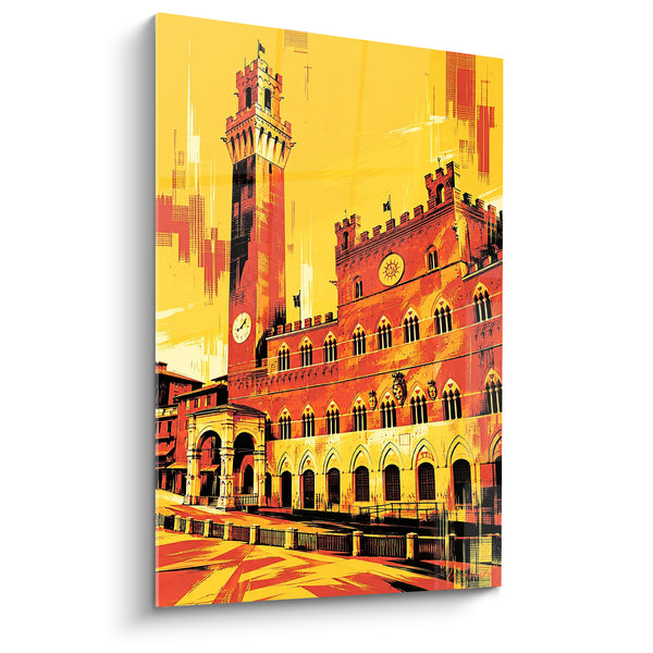 Tableau Tour médiévale rouge et jaune ocre - Veille toscane - Edition Torre del Mangia Toscane Italie