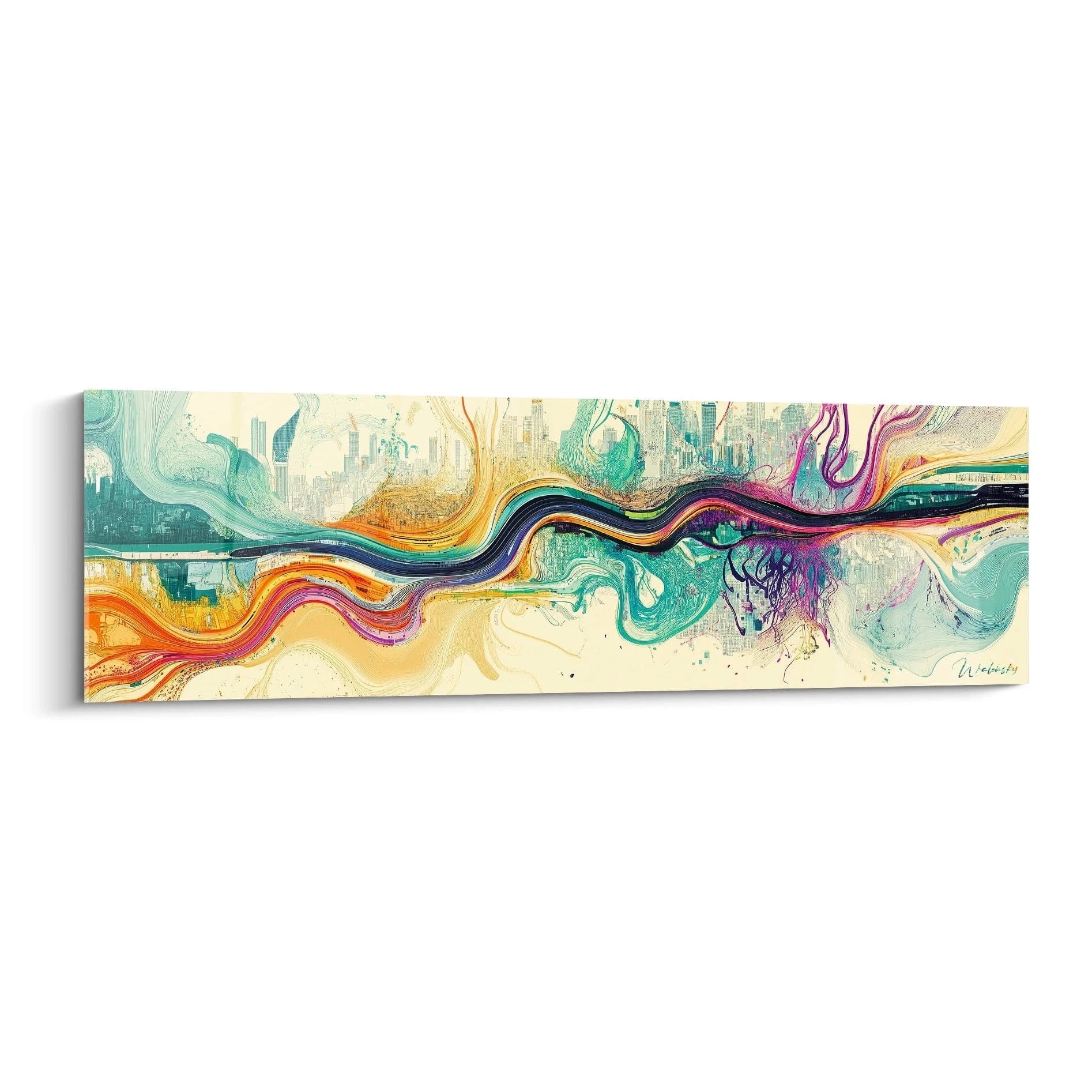 Tableau moderne abstrait Walensky avec des couleurs vives et des motifs fluides pour la décoration intérieure