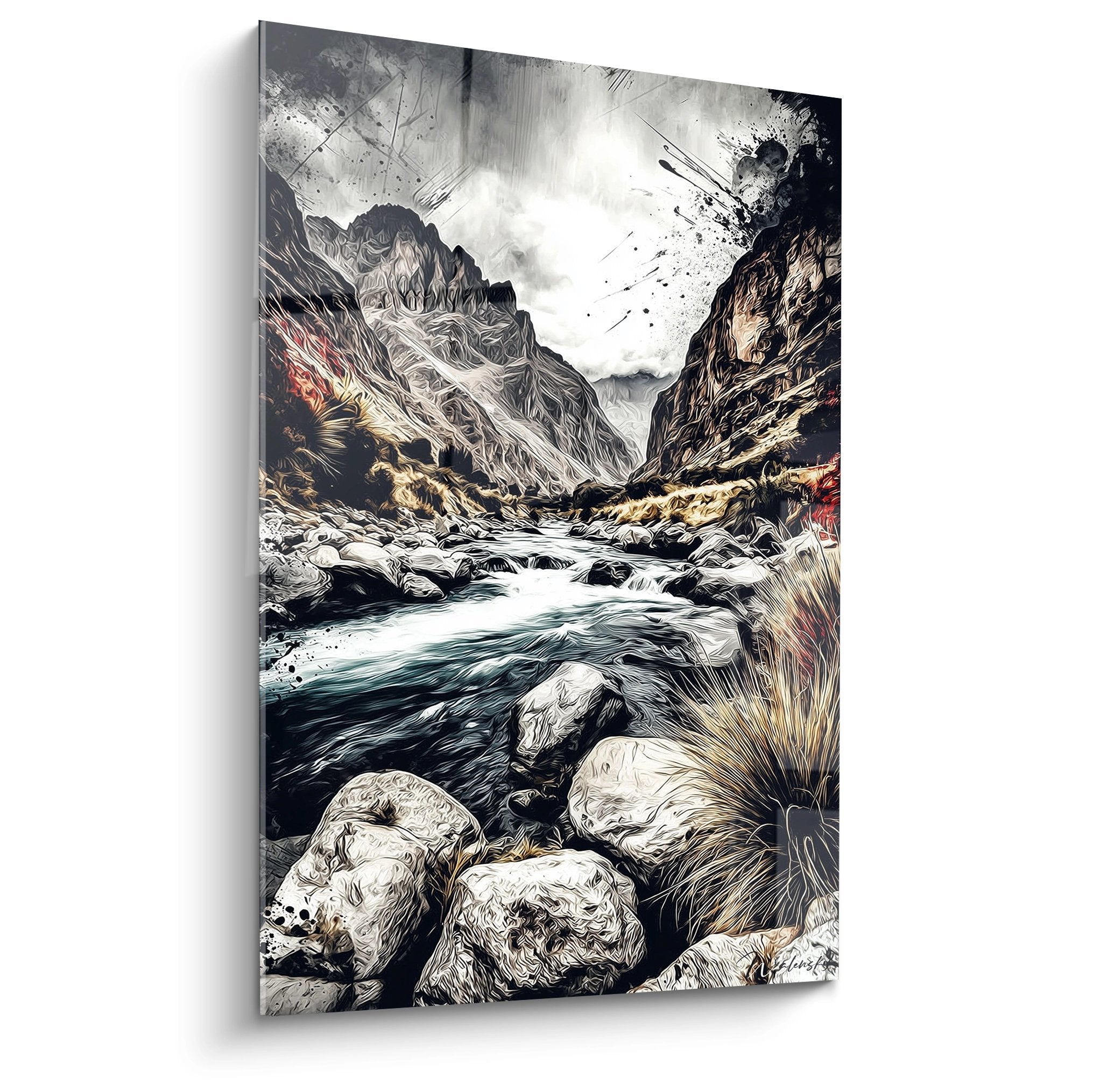 Tableau mural torrent montagneux avec flots tumultueux entre parois rocheuses - art gorges et canyons