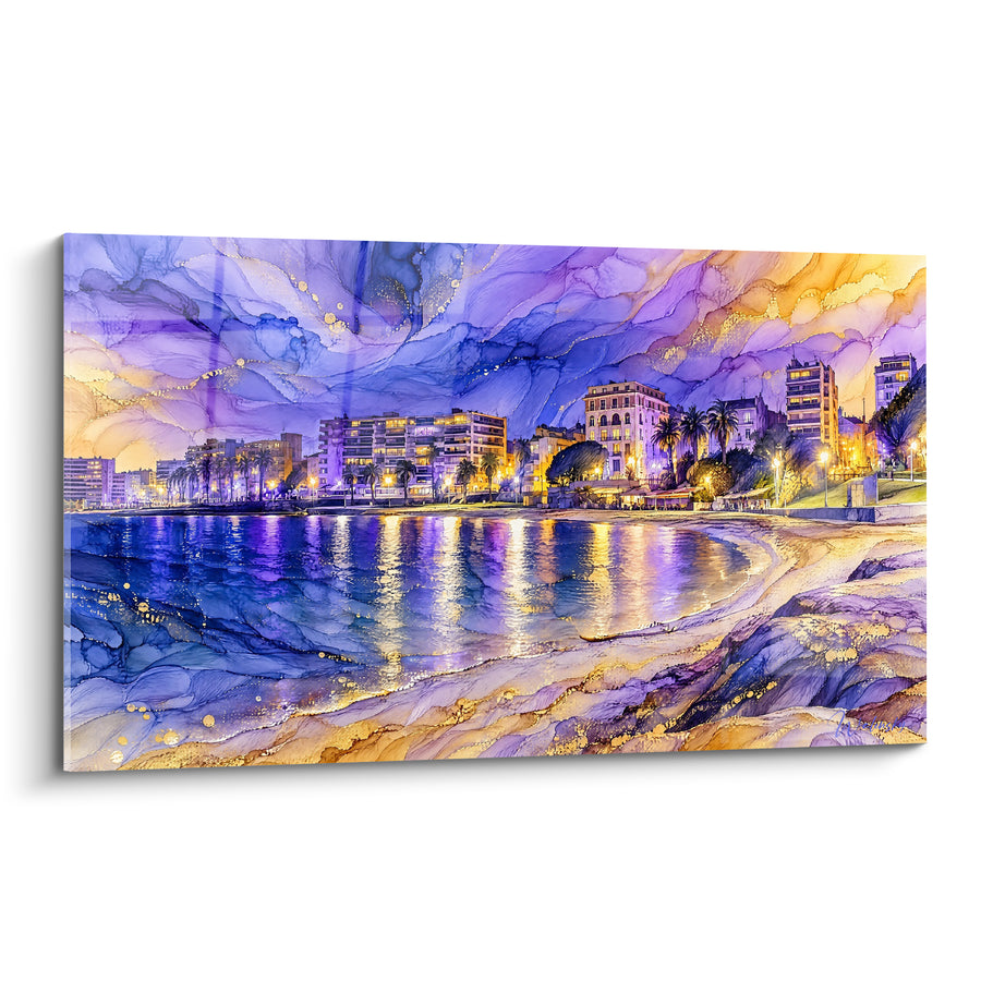 Blue and Gold Seashore Painting with Night Reflections - Reverie of Twilight - Toulon Provence-Alpes-Côte d'Azur France Edition