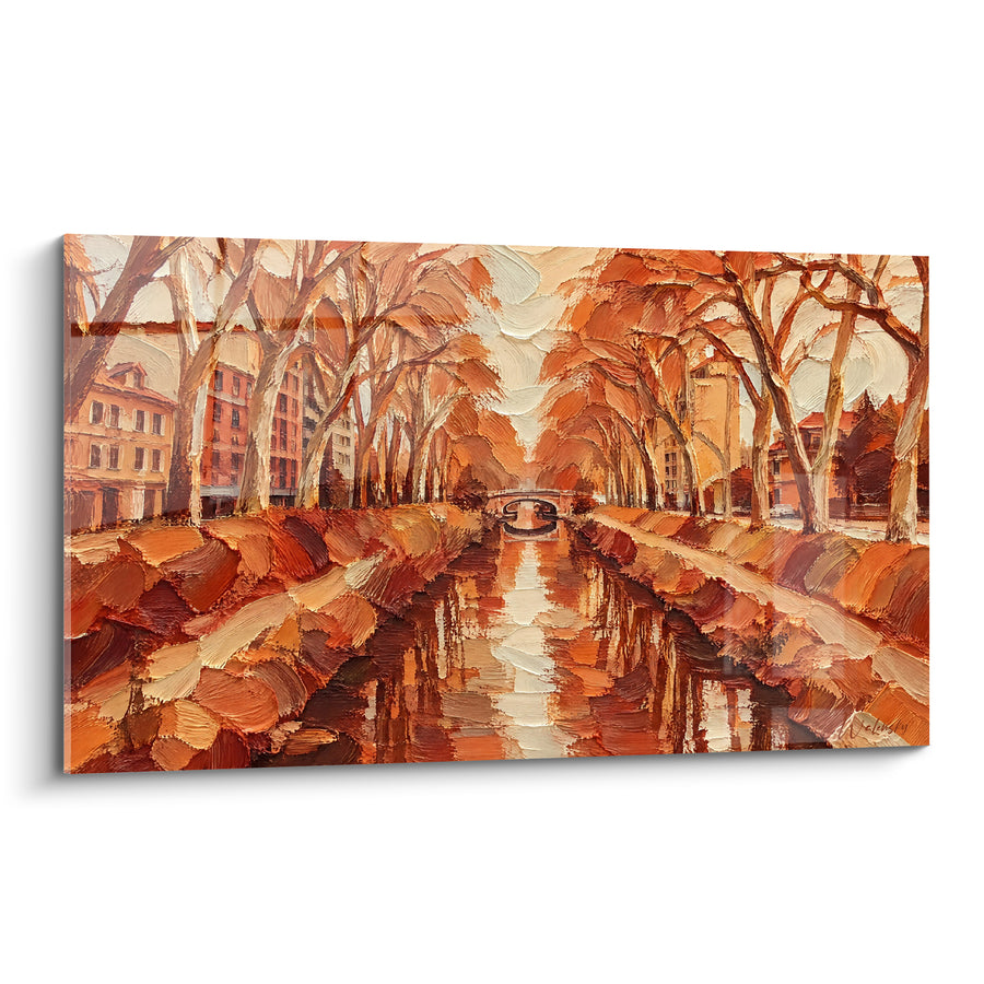 Schilderij Canal du Midi in terracotta en oker - Flânerie dorée - Editie Toulouse Occitanie Frankrijk