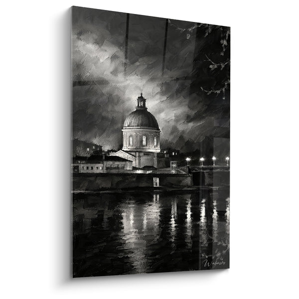 Tableau Dôme illuminé noir et blanc sur la Garonne - Veillée sur le fleuve - Edition Toulouse  Occitanie  France