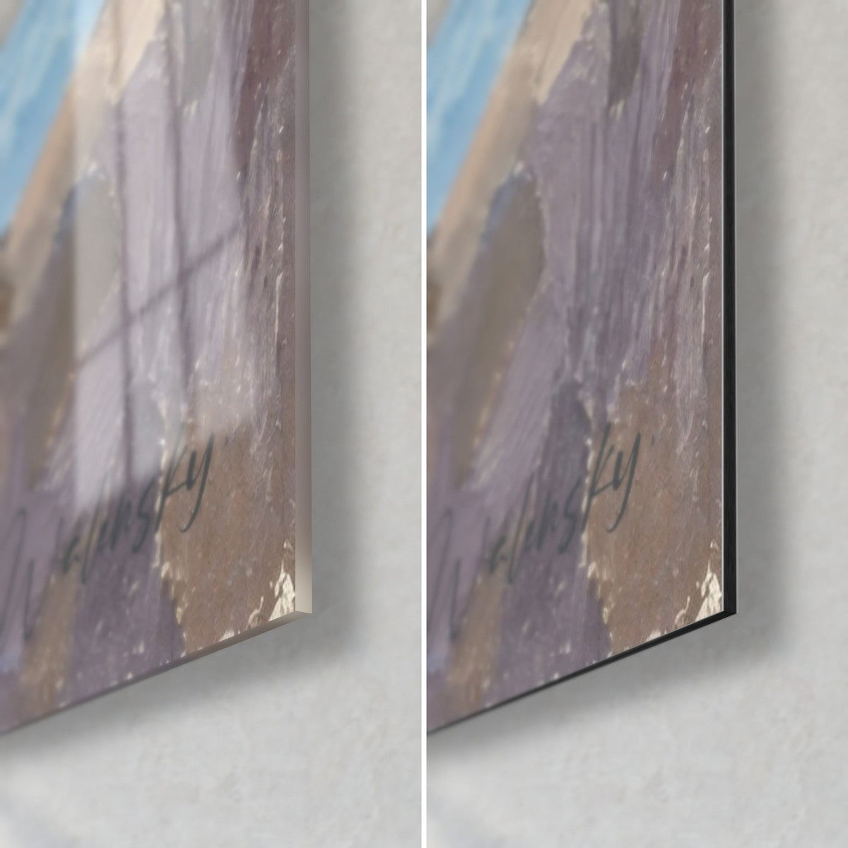 Schilderij brug van Toulouse in dikke verf, glanzend glas in de rechter benedenhoek dat het raam weerspiegelt en mat Dibond, rand van 3 mm