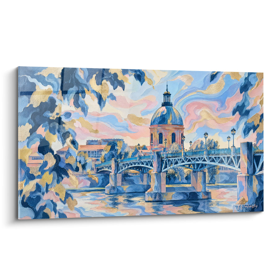 Schilderij Pont Saint-Pierre Goud en Blauw over de Garonne - Rivierfantasie - Editie Toulouse Occitanie Frankrijk