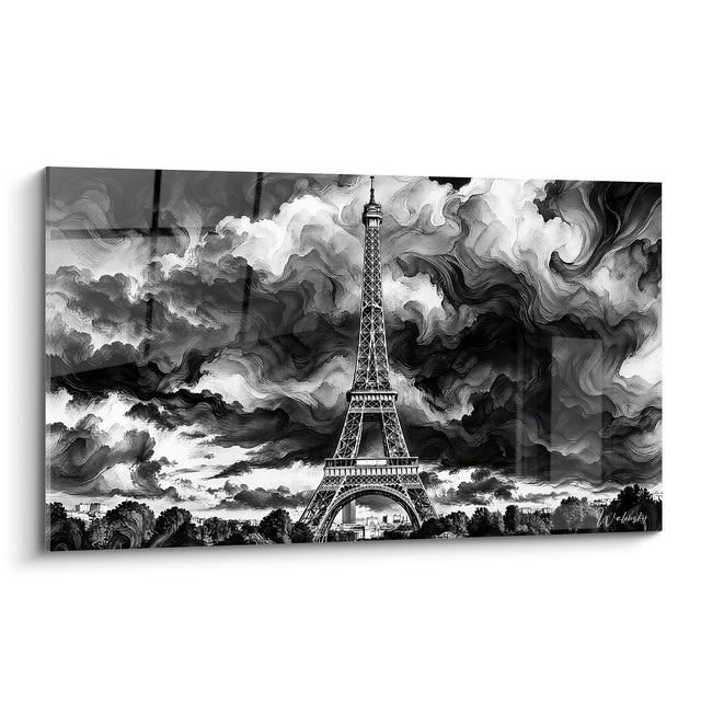 Tableau Tour Eiffel noire et blanche sous ciel tourmenté - Ciel en tourmente - Edition Tour Eiffel  Île-de-France  France