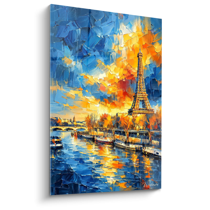 Tableau Tour Eiffel dorée au bord de Seine - Crépuscule sur la Seine - Edition Tour Eiffel  Île-de-France  France