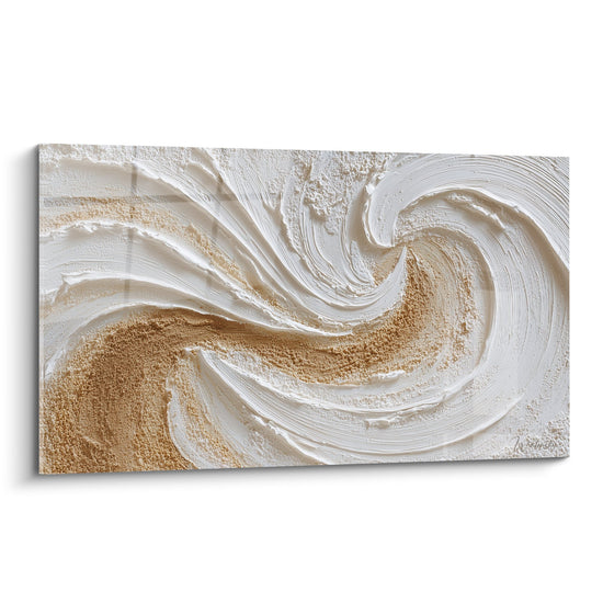 Abstracte Werveling Beige en Wit Schilderij met Vloeiende Bewegingen - Aardse Harmonie - Feng shui Centrum Aarde Editie