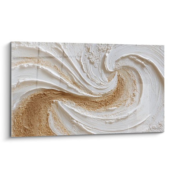 Abstracte Werveling Beige en Wit Schilderij met Vloeiende Bewegingen - Aardse Harmonie - Feng shui Centrum Aarde Editie