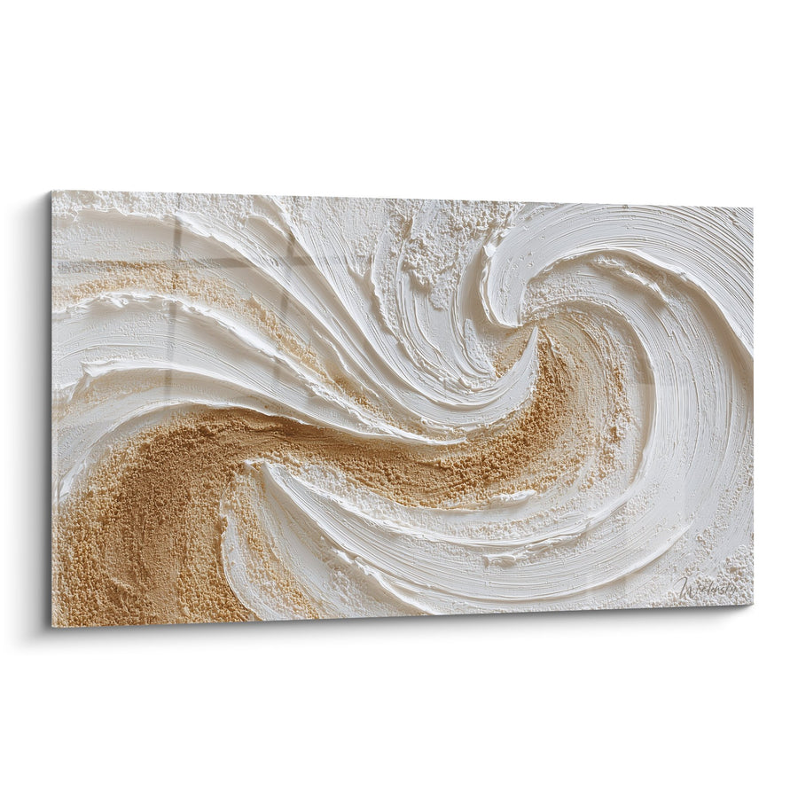 Dipinto Turbinio Astratto Beige e Bianco con Movimenti Fluidi - Armonia Terrestre - Edizione Feng Shui Centro Terra